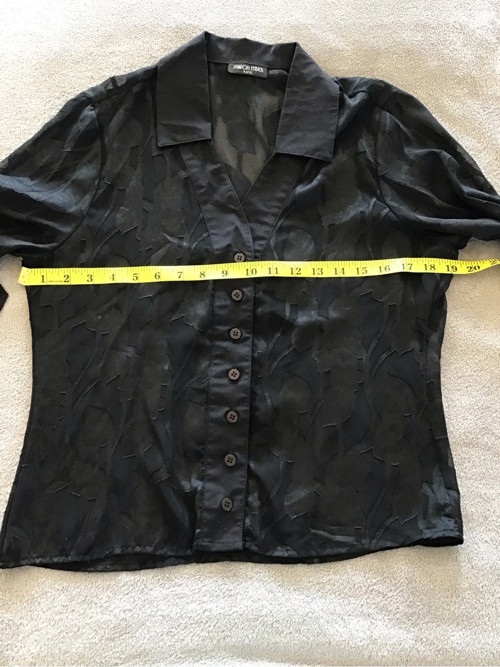 Vintage Sharon Endick Kate Black Sheer Floral Button-Front Blouse - Picture 6 of 7